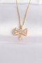 316L Steel Chain Gold Color Zircon Stone Heart Detail Bow Necklace