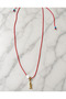 Red Rope Adjustable Necklace with Sea Shell Detail and Gold Fish Figure - Does Not Tarnish - 3