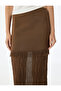 Textured Long Knit Skirt with Tassel Detail and Two Different Fabrics - 5