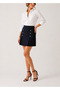 Double Pleated Shiny Buttoned Steel Mini Skirt