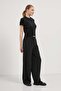 Women's Pleated Short Sleeve Summer Black Crop Blouse - 3