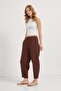 Women's Balloon Fit Loose Brown Muslin Elasticated Trousers - 2
