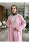 Long Cardigan Trouser Suit-Pink - 2