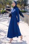 Buttoned Navy Blue Dress with Elastic Waist - 2