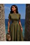 Haki Mock Neck Short Sleeve Flared Evening Dress 58554 - 3