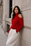 Women's Red Off-The-Shoulder Knit Sweater - 2