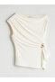 Lcw vision ecru boat neck gathered blouse - 5