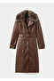 Fur Collar Leather Look Coat - 3