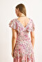 Women's Pink Floral Front Back V Ruffle Woven Viscose Blouse Blz-19003032 - 8