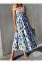 Women's Strappy Chest-Padded Long Floral Patterned Single Jersey Dress - 3