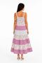 Women's Strappy Floral Patterned Linen Fabric Layered Loose Maxi Dress - Pink Mariposa Secret - 3