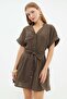 Belted Linen Look Mini Dress - 4