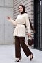 Lined Shirt with Lace Collar and Sleeves and Ball Buttons -Beige - 4
