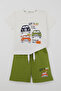 Boy's Shorts Set with Retro Car Print, Ages 1.5-5, Ecru - 5