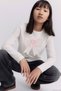 Girl's Long Sleeve T-Shirt with Bow Embroidery and Pearl Detail Tulle, Ages 3-8, Ecru