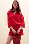 100% Cotton Oversized Shirt Collar Embroidered Long Sleeve Red Blouse G8828Ax26Sm - 3