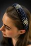 Bym Navy Blue Velvet Silver Stone Handmade Women's Hair Crown Elegant Hair Accessory - 3