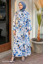 Floral Buttoned Satin Dress - Indigo