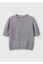 Women's anthracite melange 100% merino crew neck short sleeve sweater