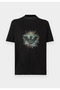 Men's Half Zipper Cotton Short Sleeve Black T-Shirt - 6