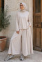 Women's Cupra Pike Wide Leg Pants Comfortable Fit Two-Piece Hijab Set 1222 Stone - Premium Series - 4