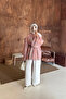 Lined Pastel Striped High Collar Hijab Tunic Oversize Casual Summer Women's Tunic with Gold Buckle Leather Belt as a Gift - 2