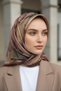 100% twill silk smoky floral patterned tan color 90x90 scarf edge stitching shape hand stitched - 3