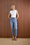Women's Blue High Waist Washed Regular Mom Fit Stretchy Jean Trousers - 5