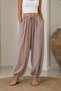 Women's Powder Shalwar Trousers with Ankle and Waist Tie, Elastic Waist, 50% Linen, 50% Cotton, Loose Fit Model