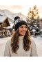 Unisex Pompon Siala Beanie Fo 2678 Black Patterned Knitted, Warm and Stylish Winter Beanie