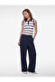 Buttoned Striped Polo Neck Sleeveless Knitwear Top