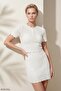 Handcrafted Pearl Detailed White Skirt with Ornamental Pockets - 4