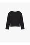 Bowknot Embroidery Detailed Long Sleeve Crew Neck T-Shirt for Girls - Black - 4