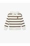 Long Sleeve Embroidered Oversize Striped Polo Collar Sweatshirt - 3