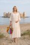 Women's Raw Cotton Maternity Dress Ecru Bohemian Long Pocketed Lined Summer Dress - 2
