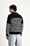Polo Neck Oversize Extra Comfortable Cut Striped Knitwear Sweater - 6