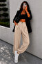 Women's Cream High Waist Balloon Pants with Elastic Cuffs - 2