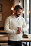 Standard Fit Cream Color Regular Cut V-Neck Patterned Knitwear Sweater - 2
