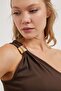 Women's Accessory One Shoulder Basic Brown Tight Crop Blouse - 2