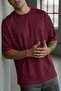 Men's Burgundy Basic Plain Unprinted Oversize Salas T-Shirt - 5