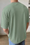 Men's Light Green Basic Plain Unprinted Oversize Salas Boyfriend T-Shirt - 3