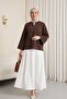 V-Neck Double Layer 2-Thread Combed Cotton Blouse - Brown - 2