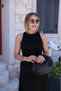 Women's Black Crepe Dress with Back Detail, Open Shoulders, Accessories and Slits - 3