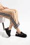 Women's Black Suede Removable Ankle Buckle Detailed Slippers & Sandals - 5