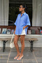 Women's Blue Striped Backless Oversized Shirt Summer Long Shirt - 6