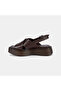 Women's Dark Brown Cross-Strapped Wedge Heeled Leather Sandals - 3
