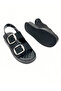 Women's Black Double-Strapped Buckle Thick Orthopedic Sole Daily Sandals with Elastic Back Vdz02015 - 2