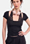 Black Tie-Up Lace Gothic Y2K Short Sleeve 95% Cotton Blouse