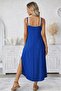 Women's Rope Strap Round Neck Long Viscose Dress with Pockets - 3