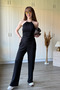 Halter Neck Asymmetrical Black Pant Suit with Gold Accessories - 5